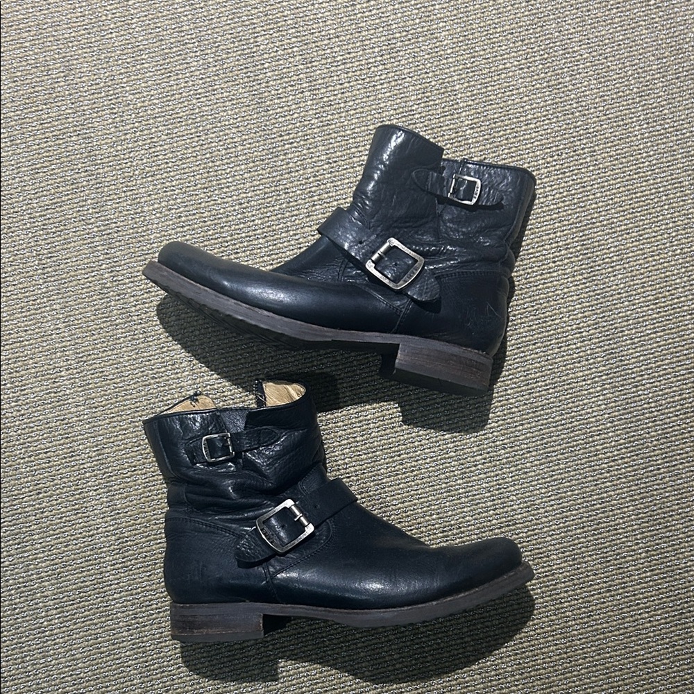 Black Leather Frye Veronica Ankle Boots